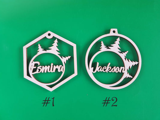 Personalized Wooden Christmas Ornament: Winter Forest Wedding Place Card