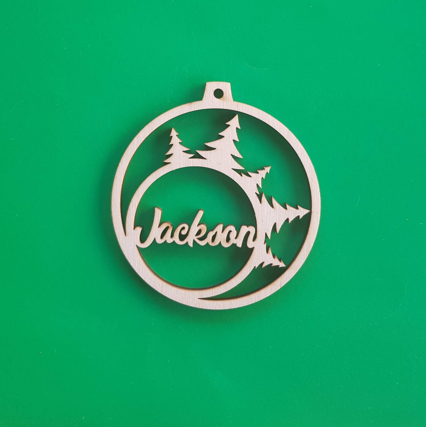 Personalized Wooden Christmas Ornament: Geometric Winter Forest Name Decoration