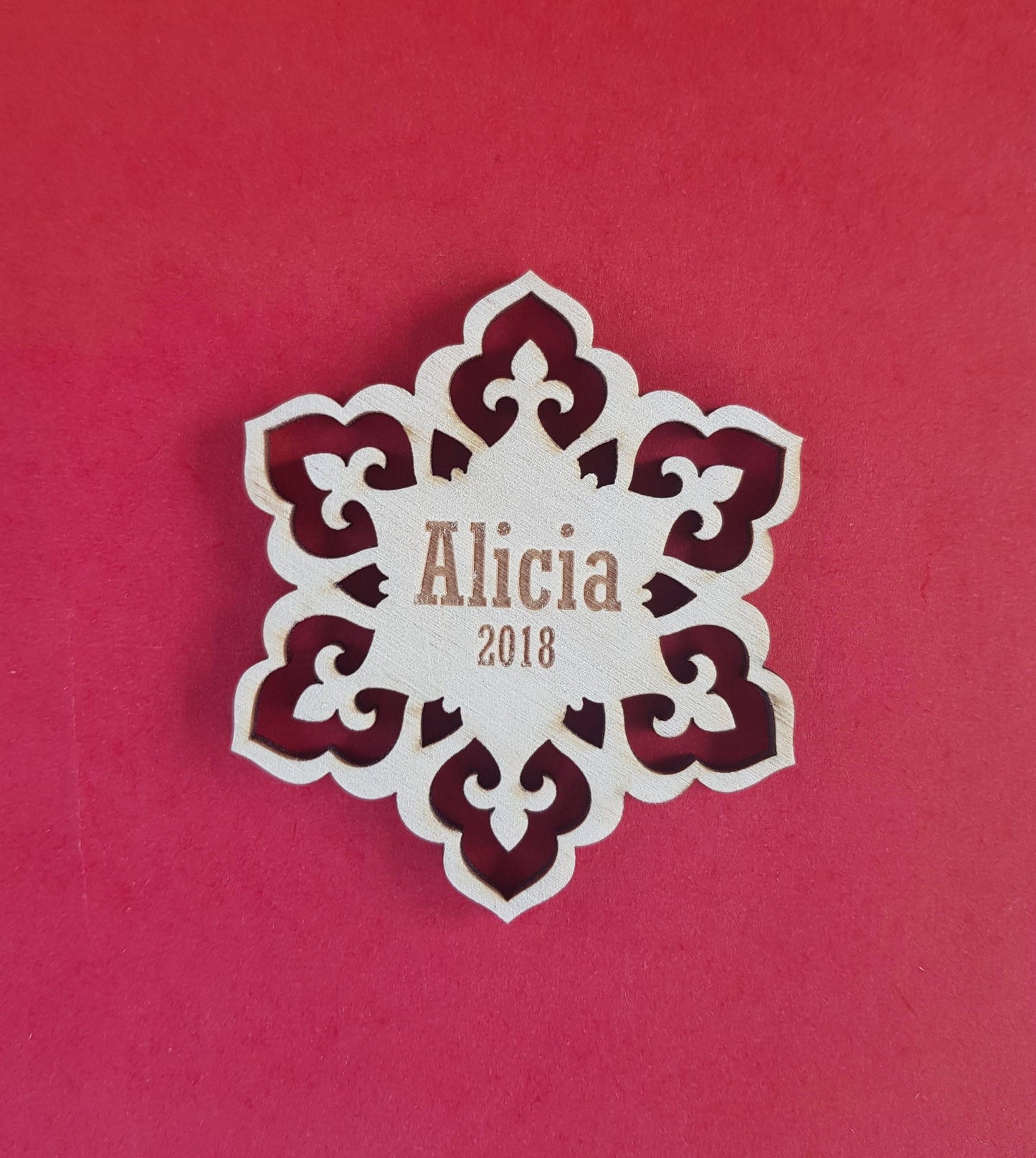 Personalized Christmas Snowflake Ornament: Laser Cut Wooden Name Tag