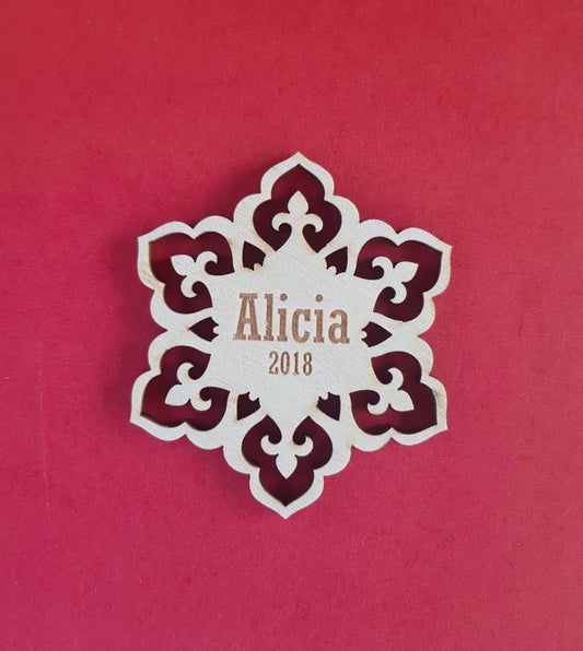 Personalized Christmas Snowflake Ornament: Laser Cut Wooden Name Tag