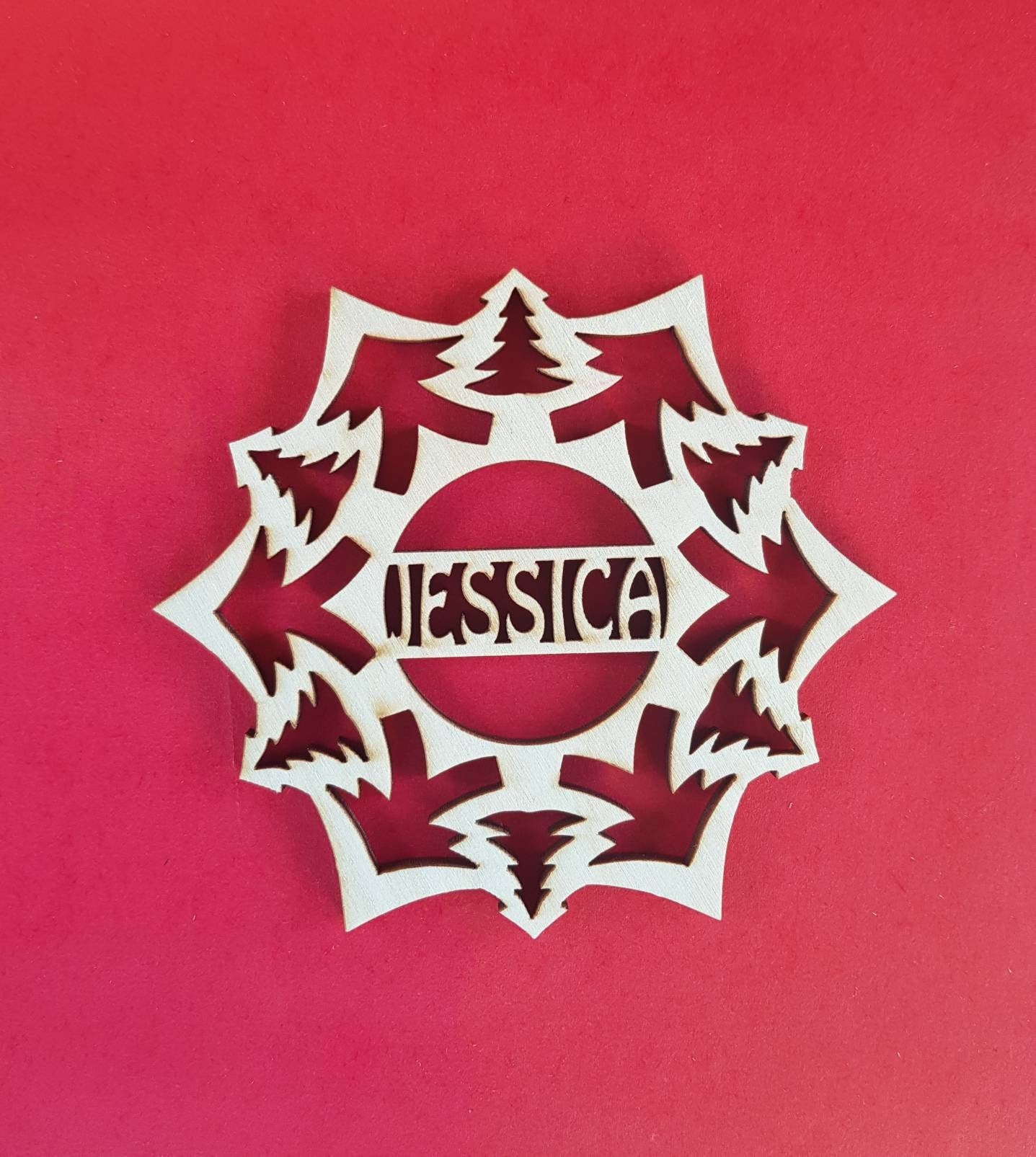 Personalized Wood Snowflake Ornament: Laser Cut Christmas Decoration