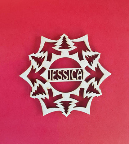 Personalized Wood Snowflake Ornament: Laser Cut Christmas Decoration