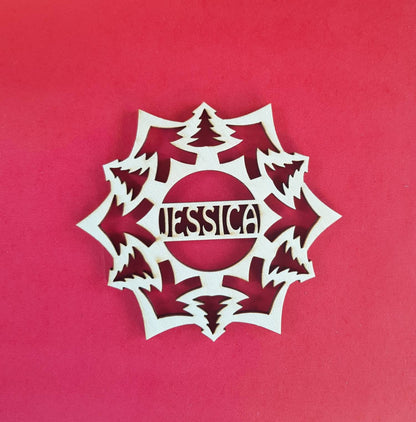Personalized Wood Snowflake Ornament: Laser Cut Christmas Decoration