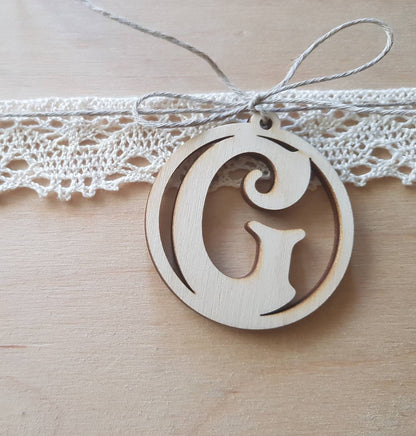 Personalized Wood Initial Gift Tag: Rustic Christmas Stocking Ornament