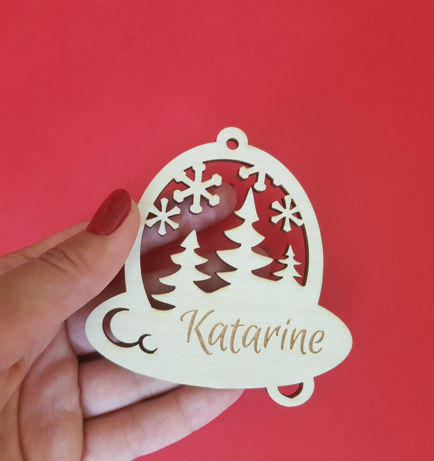 Personalized Wooden Christmas Ornament: Laser Cut Xmas Decor