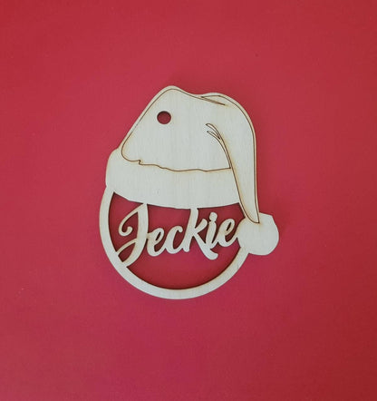 Personalized Wooden Christmas Ornament: Laser Cut Santa Gift Tag
