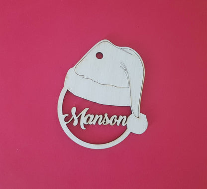 Personalized Wooden Christmas Ornament: Laser Cut Santa Gift Tag