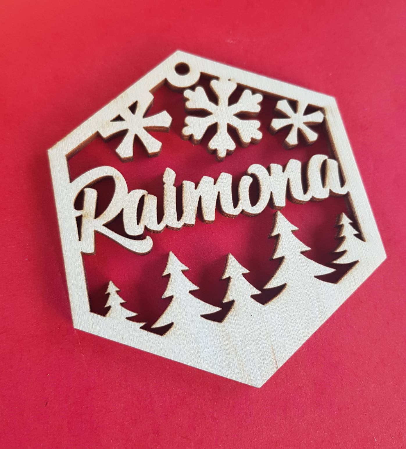 10 Personalized Wooden Christmas Ornaments: Laser Cut Snowflake Baubles