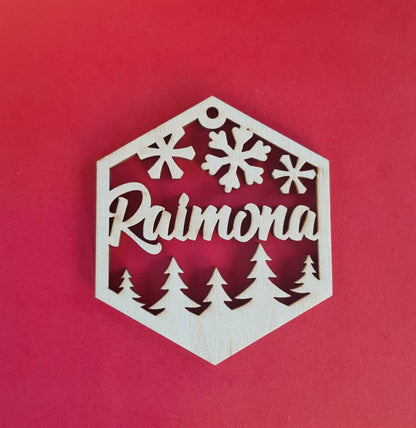 Personalized Wooden Snowflake Ornament: Custom Christmas Name Tag