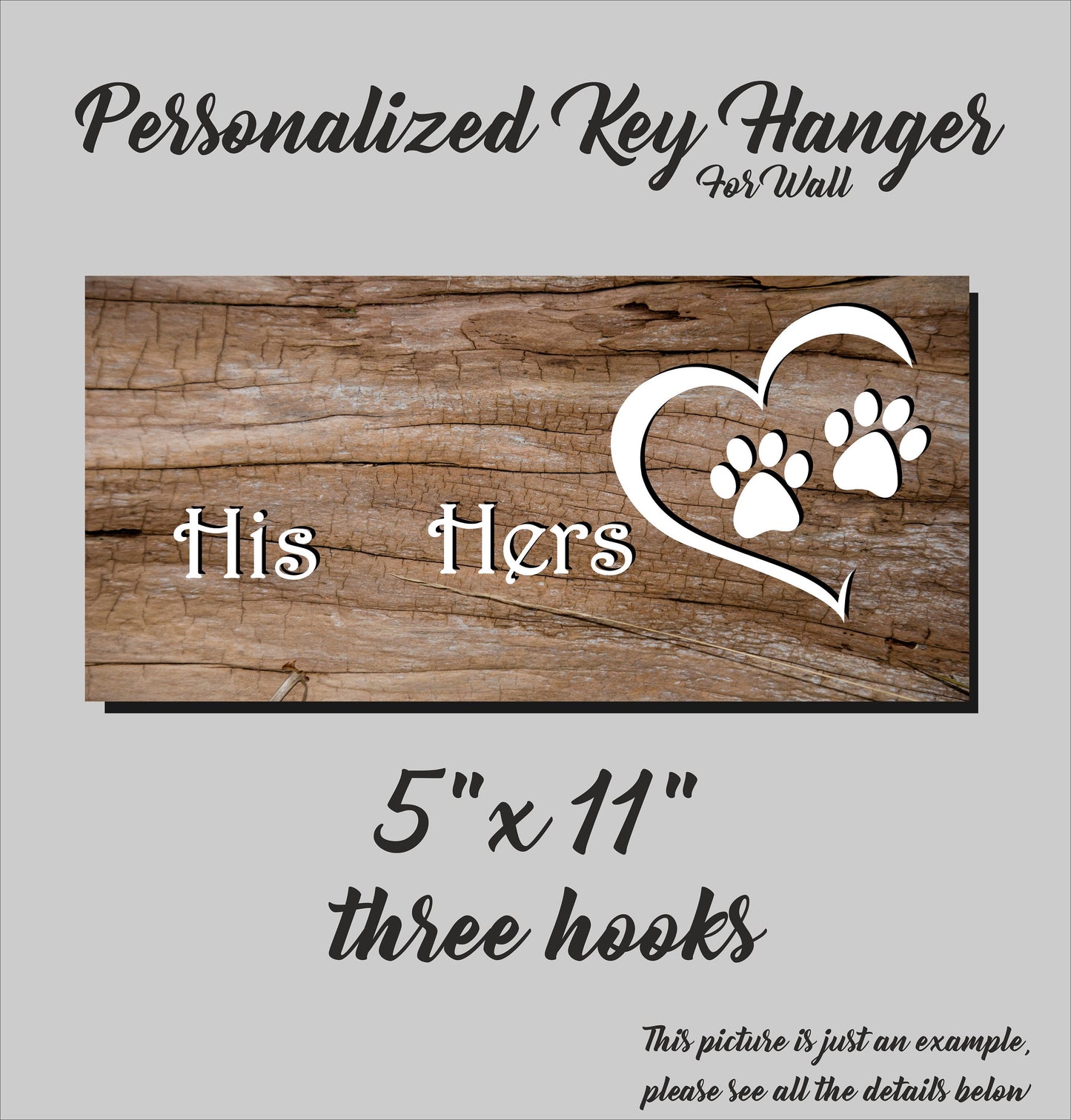 Personalized Wooden Key Rack with Hooks: Dog Leash Holder