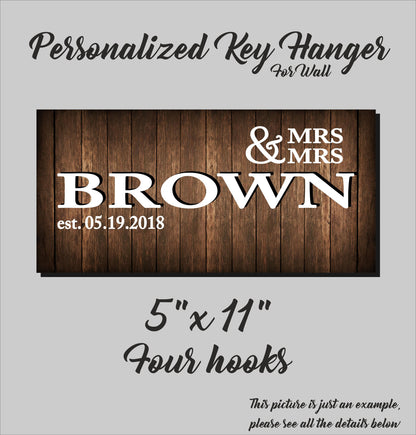 Personalized LGBT Wedding Key Hanger: Wooden Home Organizer