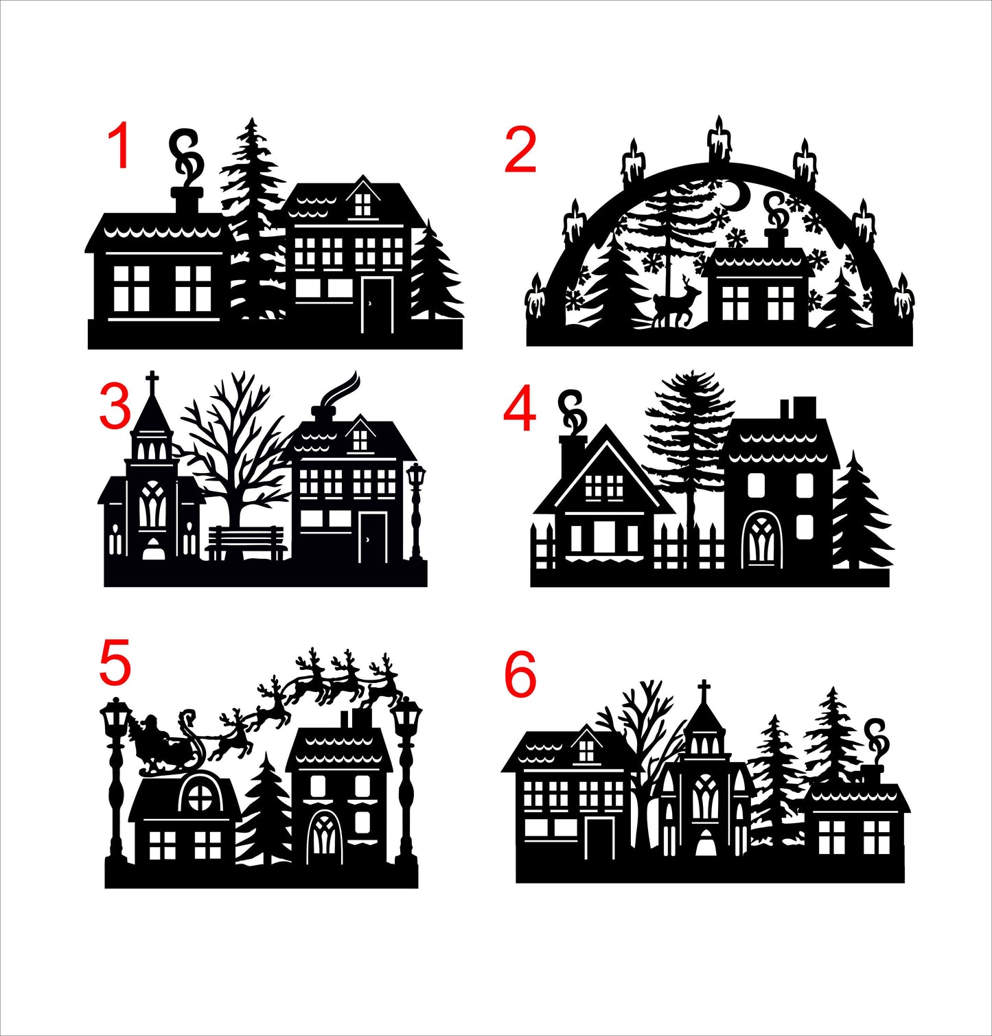 Wooden Christmas Village House Ornament: Santa and Reindeer Scene