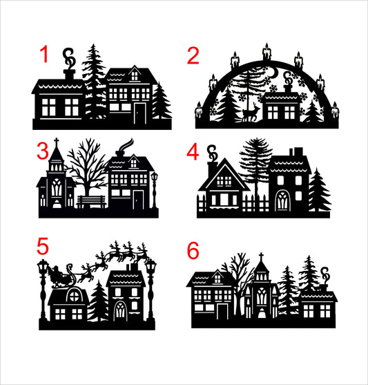 Wooden Christmas Village House Ornament: Santa and Reindeer Scene