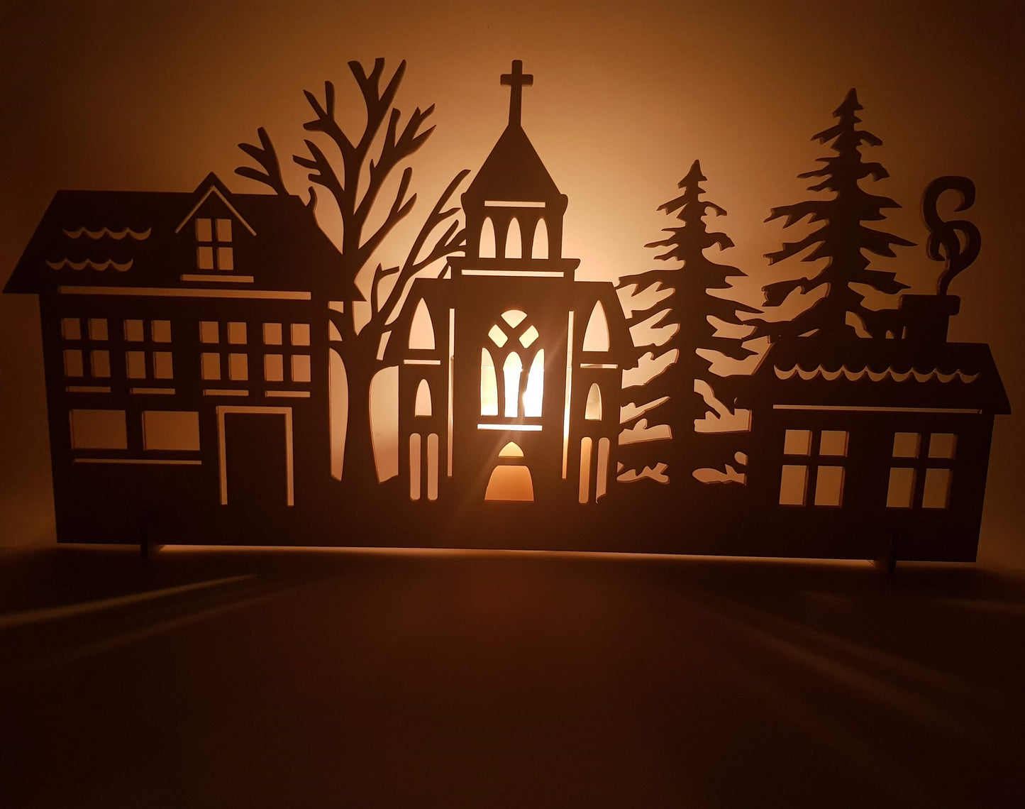 Wooden Christmas Village House Ornament: Santa and Reindeer Scene