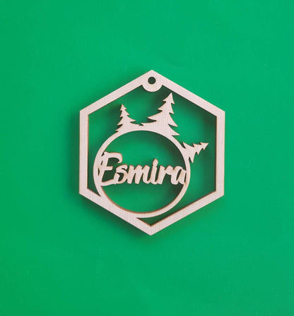 Personalized Wooden Christmas Ornament: Winter Forest Wedding Place Card