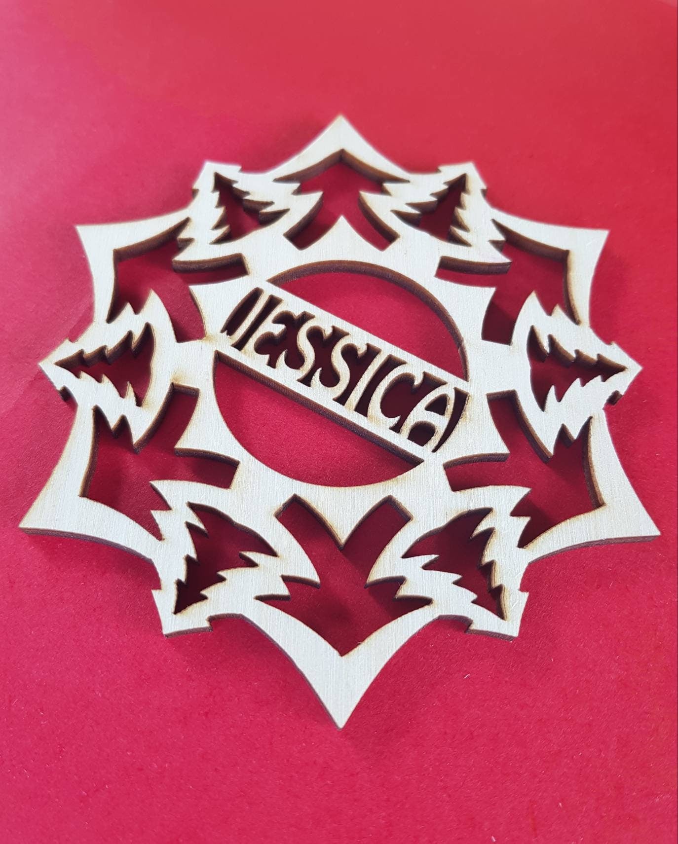 Personalized Wood Snowflake Ornament: Laser Cut Christmas Decoration