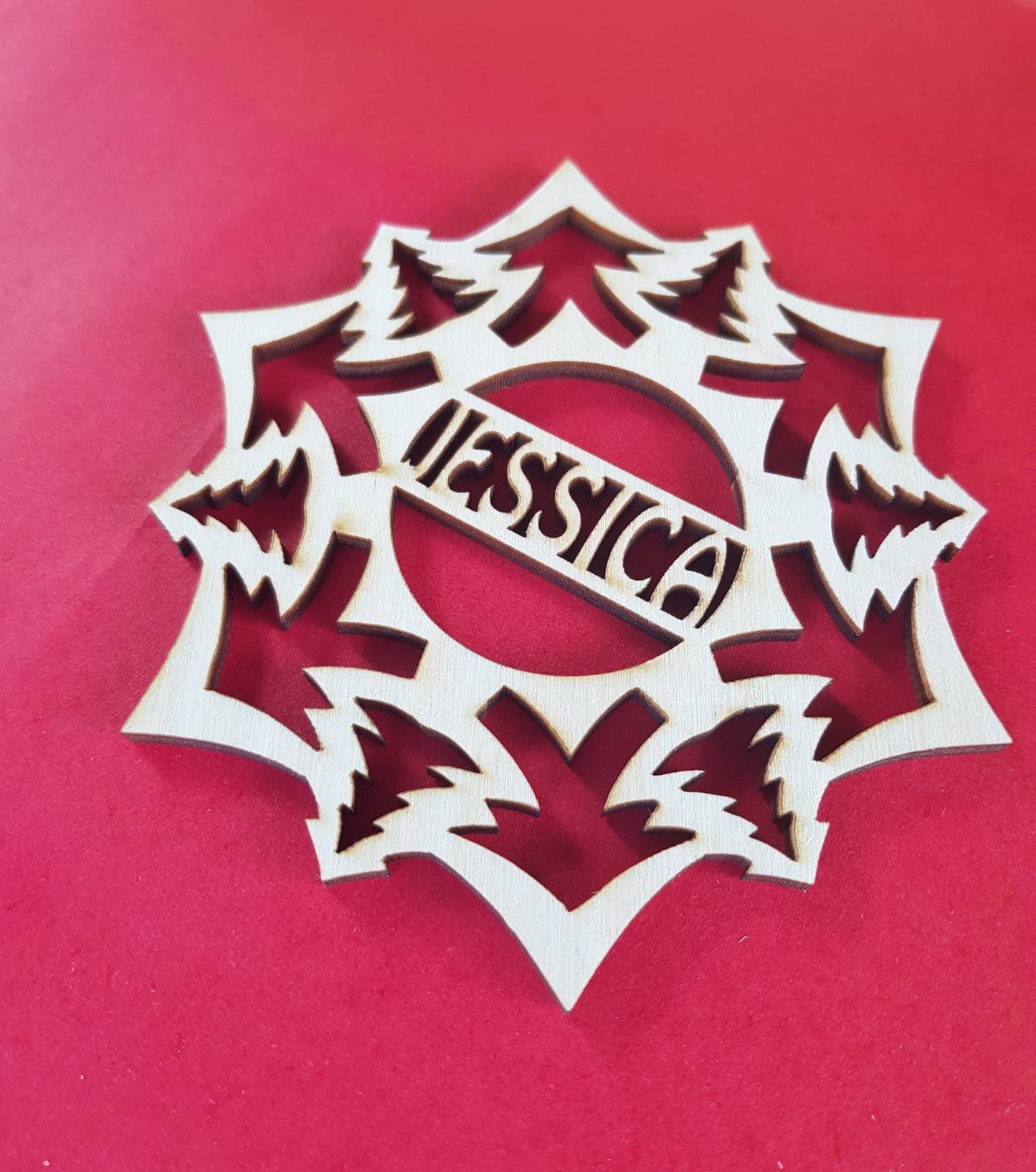 Personalized Wood Snowflake Ornament: Laser Cut Christmas Decoration