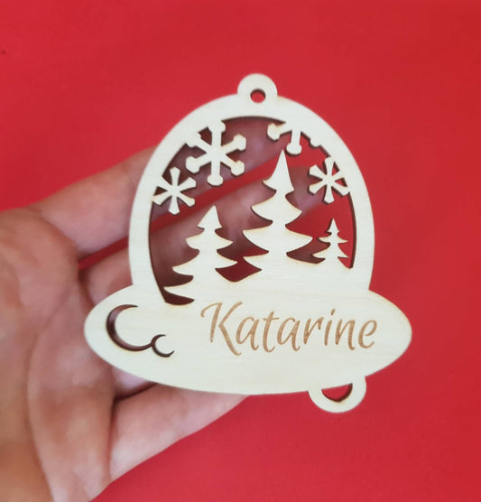 Personalized Wooden Christmas Ornament: Laser Cut Xmas Decor