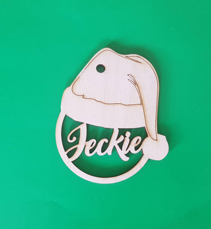 Personalized Wooden Christmas Ornament: Laser Cut Santa Gift Tag