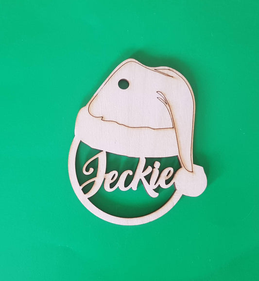 Personalized Wooden Christmas Ornament: Laser Cut Santa Gift Tag