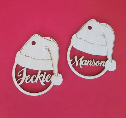 Personalized Wooden Christmas Ornament: Laser Cut Santa Gift Tag
