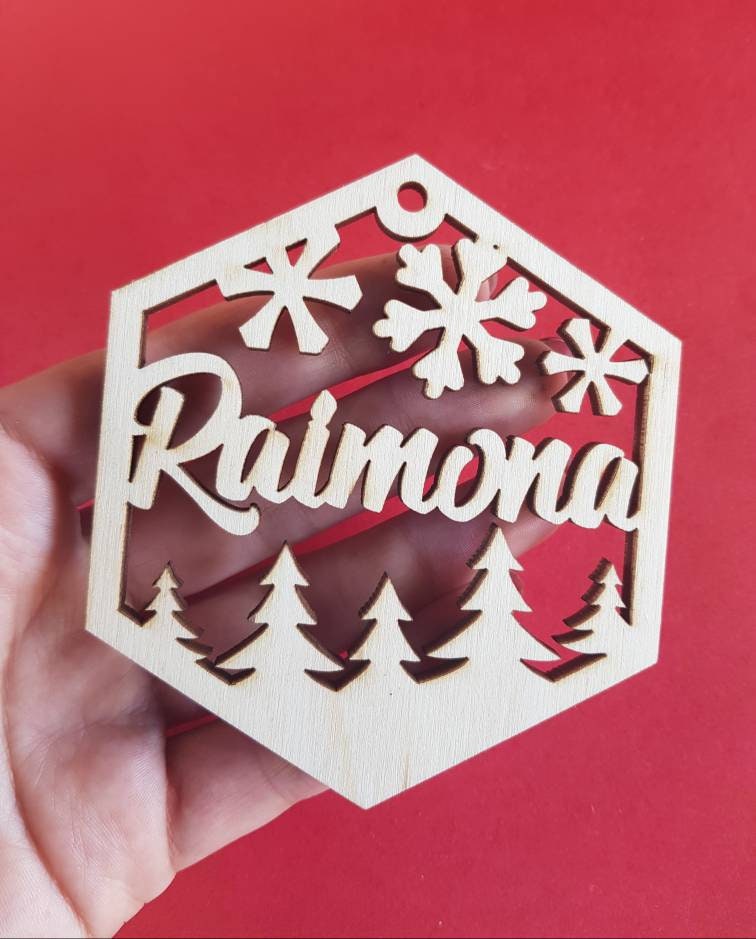 10 Personalized Wooden Christmas Ornaments: Laser Cut Snowflake Baubles