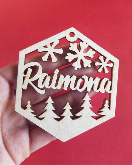10 Personalized Wooden Christmas Ornaments: Laser Cut Snowflake Baubles