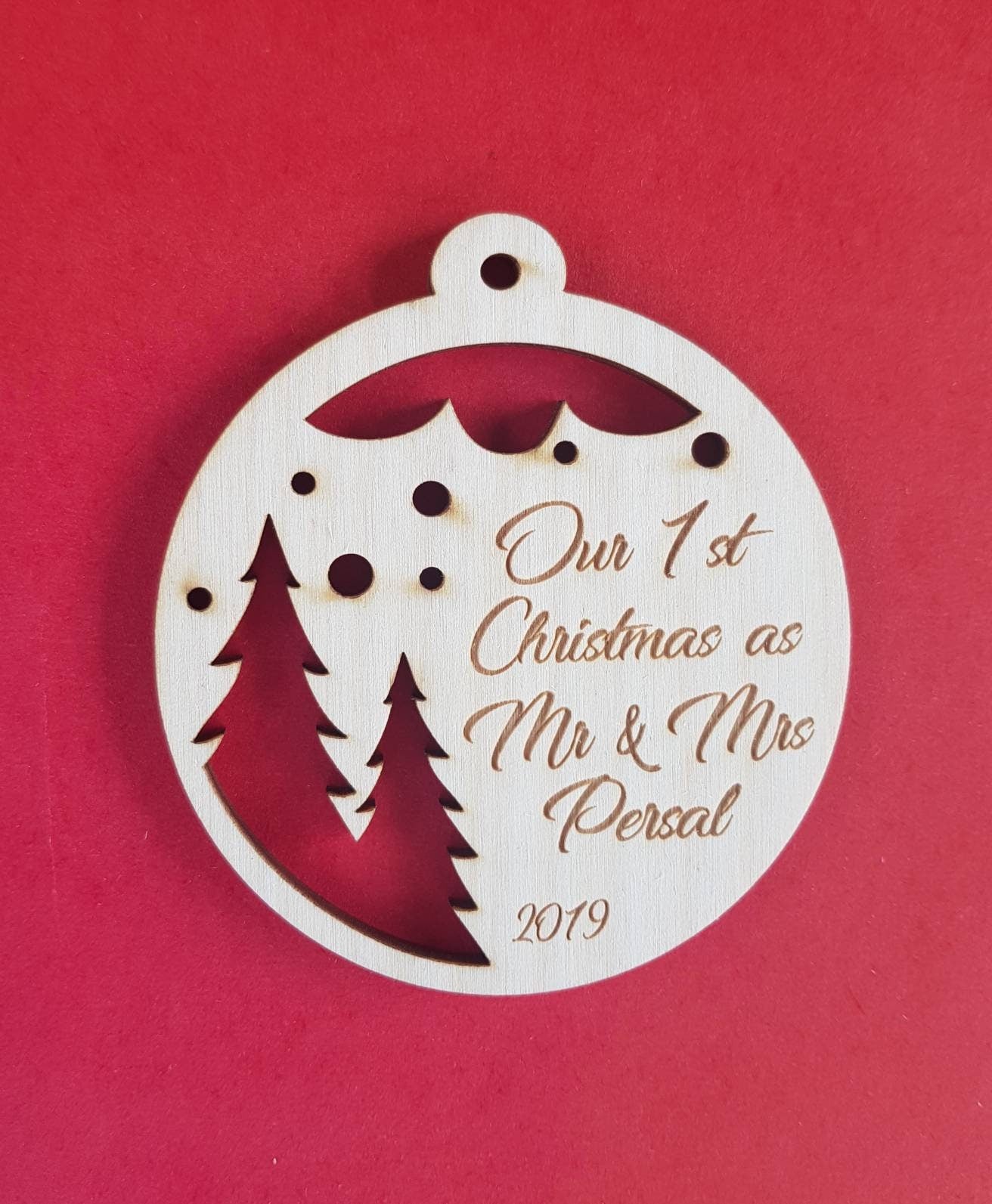 Personalized Mr & Mrs Wooden Christmas Ornament: Laser Cut Bauble