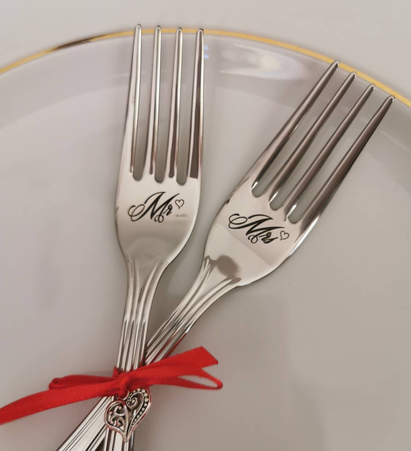 Personalized Mr & Mrs Forks: Engraved Stainless Steel Wedding Keepsake