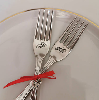 Personalized Mr & Mrs Forks: Engraved Stainless Steel Wedding Keepsake