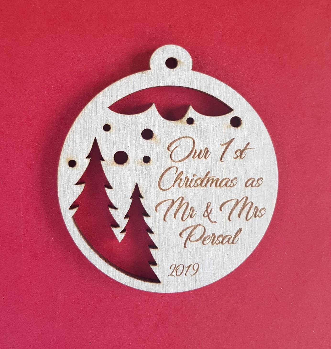 Personalized Mr & Mrs Wooden Christmas Ornament: Laser Cut Bauble