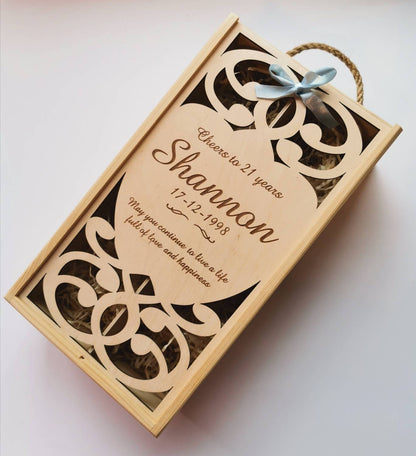 Personalized wedding wine box for 2 bottles, laser cut wooden wine holder with engraved text. CUSTOM ORDER. Phone number required.