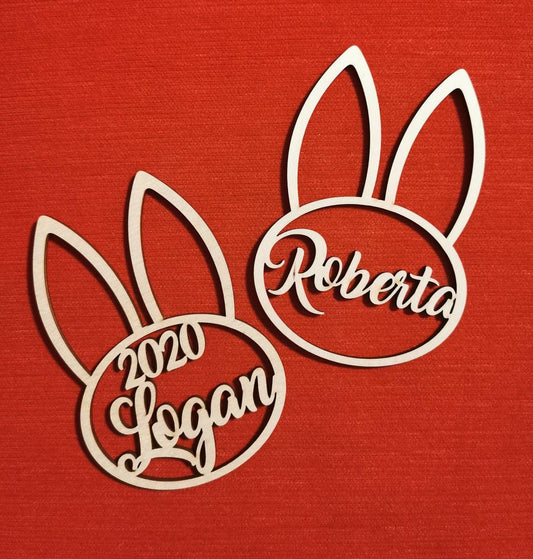 Personalized Easter Bunny Ornament: Laser Cut Birch Plywood Basket Tag