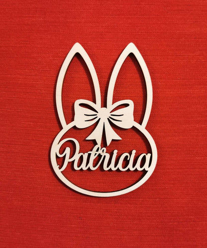 Personalized Wooden Easter Basket Tag: Laser Cut Bunny Name Ornament