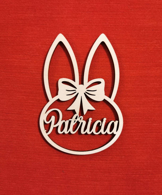 Personalized Wooden Easter Basket Tag: Laser Cut Bunny Name Ornament