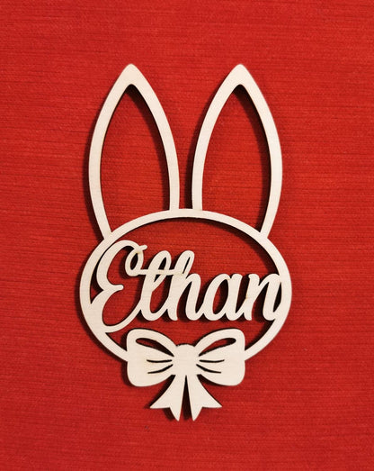 Personalized Wooden Easter Basket Tag: Laser Cut Bunny Name Ornament