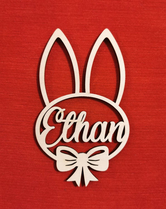 Personalized Wooden Easter Basket Tag: Laser Cut Bunny Name Ornament