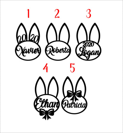 Personalized Easter Bunny Ornament: Laser Cut Birch Plywood Basket Tag