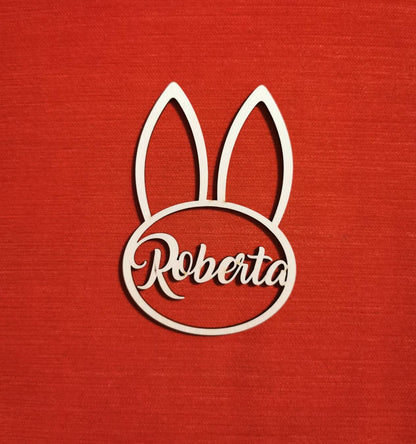 Personalized Easter Bunny Ornament: Laser Cut Birch Plywood Basket Tag