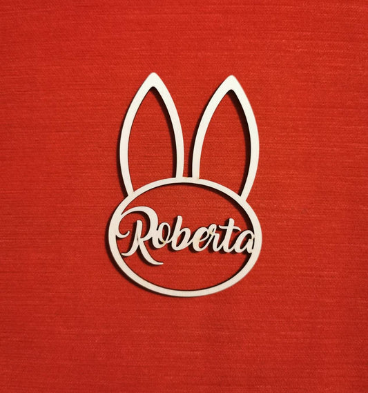 Personalized Easter Bunny Ornament: Laser Cut Birch Plywood Basket Tag