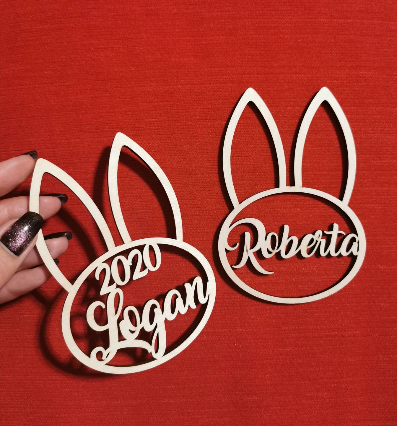 Personalized Easter Bunny Ornament: Laser Cut Birch Plywood Basket Tag