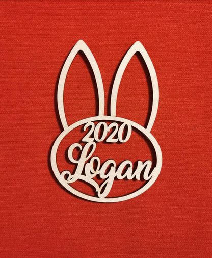 Personalized Easter Bunny Ornament: Laser Cut Birch Plywood Basket Tag