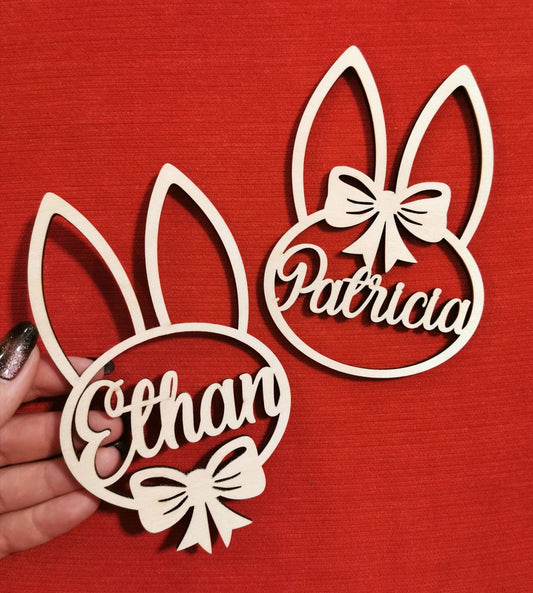 Personalized Easter Basket Tag: Laser Cut Wooden Bunny Ornament