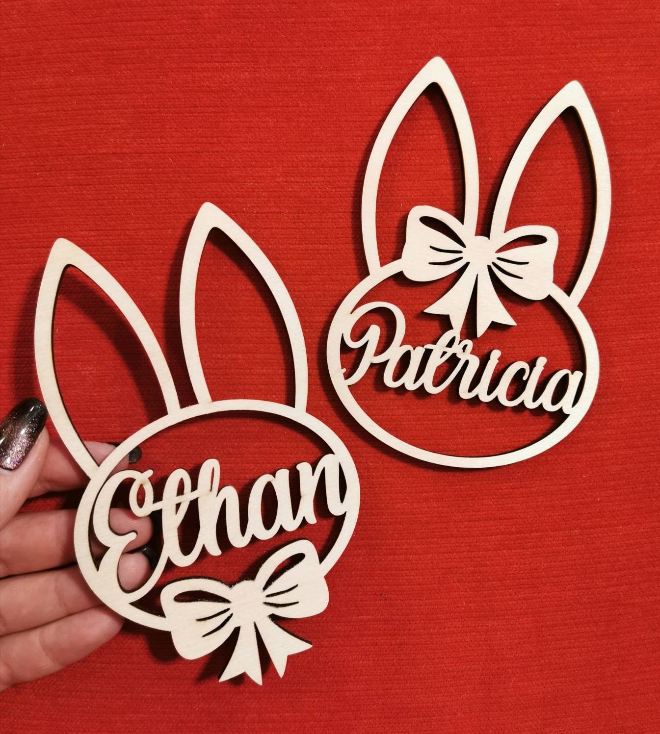 Personalized Wooden Easter Basket Tag: Laser Cut Bunny Name Ornament