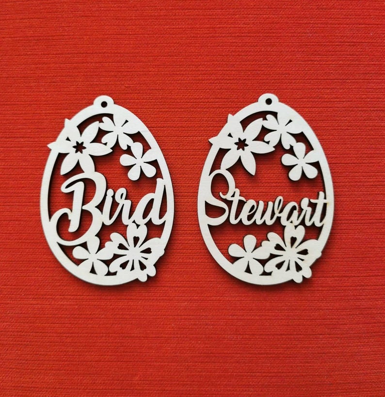 Personalized Easter Egg Ornament: Laser Cut Birch Plywood, Spring Flower Decor