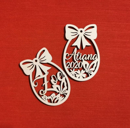 Personalized Easter Egg Ornament: Laser Cut Birch Plywood, Spring Flower Decor