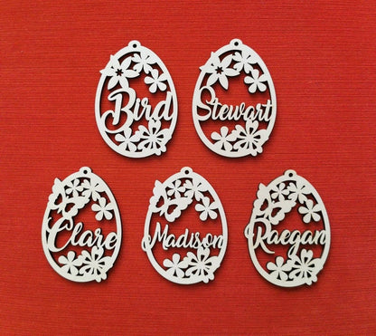 Personalized Easter Egg Ornament: Laser Cut Birch Plywood, Spring Flower Decor
