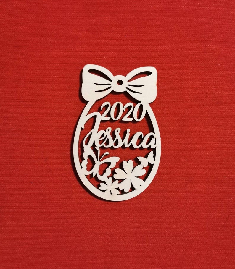 Personalized Easter Egg Ornament: Laser Cut Birch Plywood, Spring Flower Decor