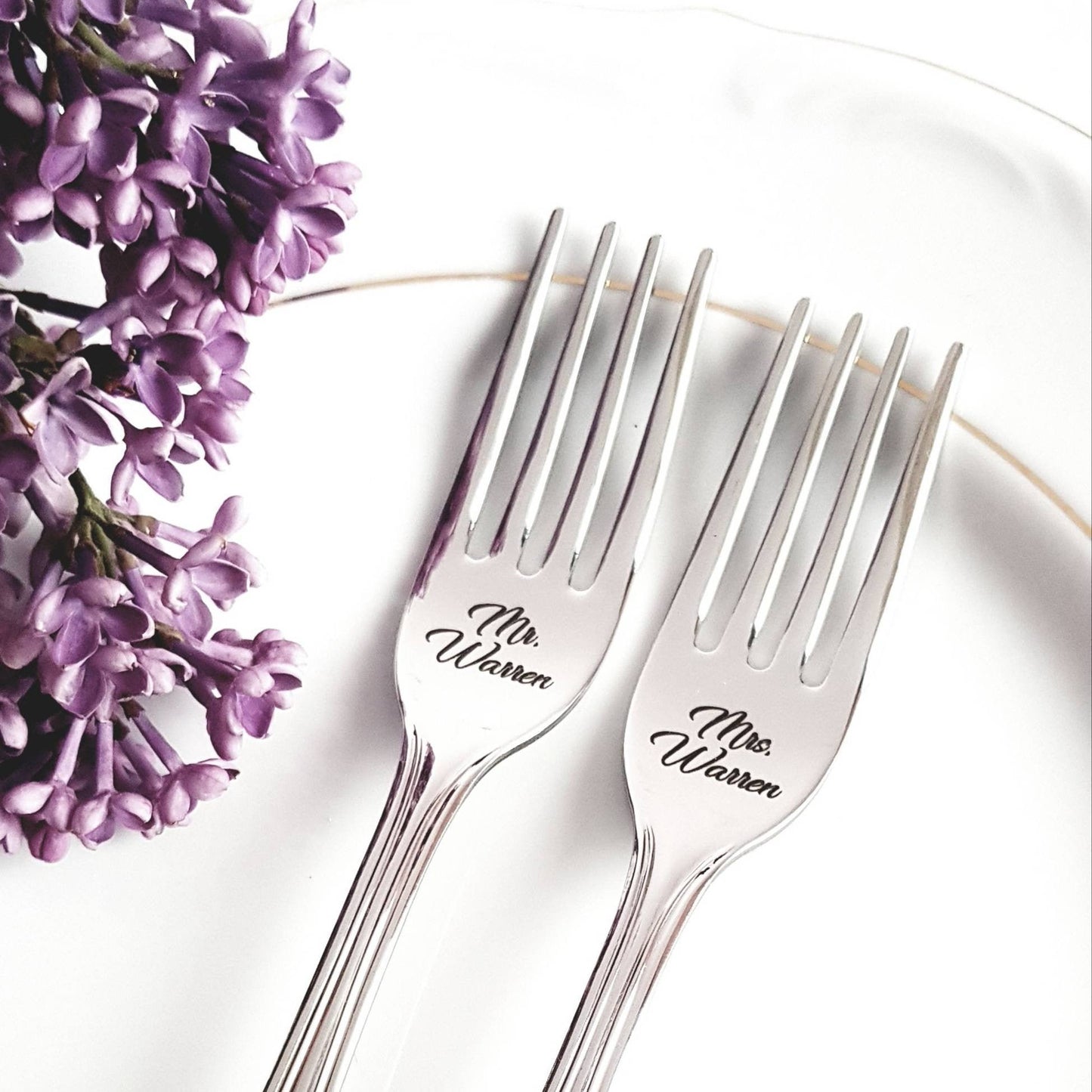 Engraved Wedding Forks: Personalized Mr & Mrs Keepsake, Italian Stainless Steel