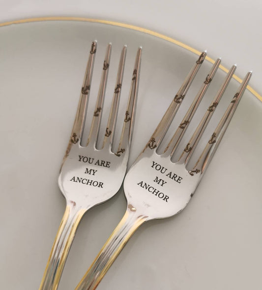 Engraved Anchor Wedding Forks: Personalized Beach Theme Flatware Set